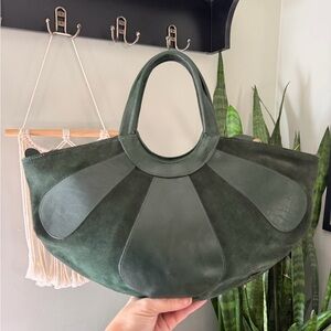 VTG 60s Markay Leather Suede Fan Purse Forest Green